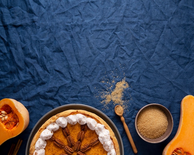 Free photo top view thanksgiving food border with copy space