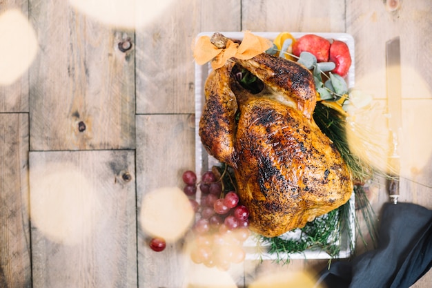 Top view of thanksgiving turkey