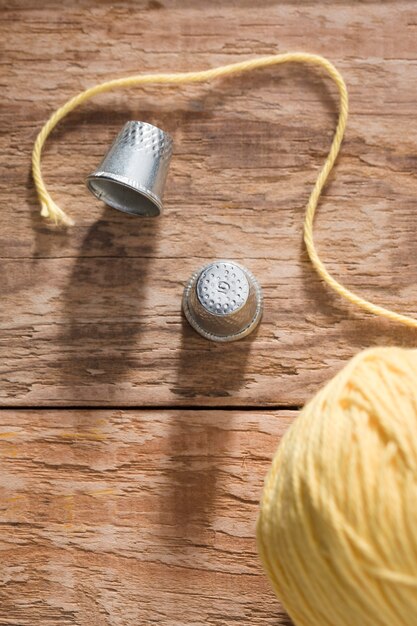 Top view of thimbles and thread