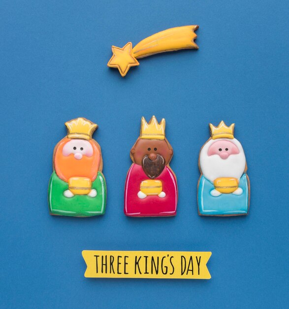 Top view of three kings with shooting star