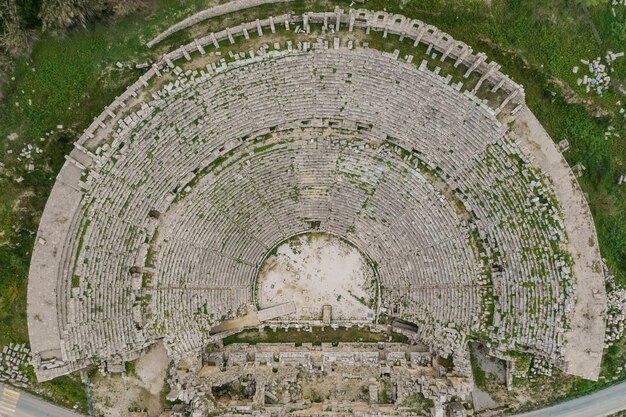 Top view on tourists destination Perge Tiyatrosu, Antalya, Turkey