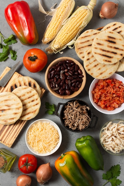 Top view traditional food arrangement