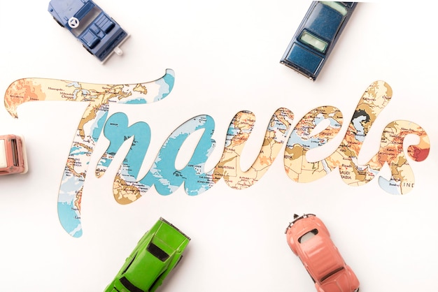 Free photo top view travel concept with toy cars