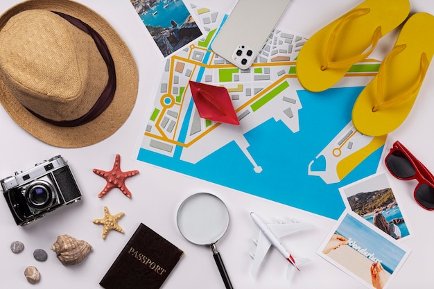 Free photo top view travel items assortment