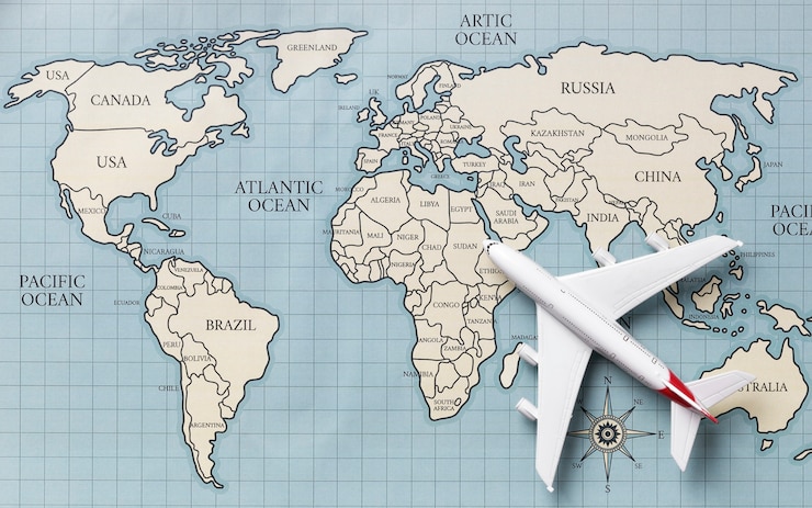 Free Photo top view travel map and airplane