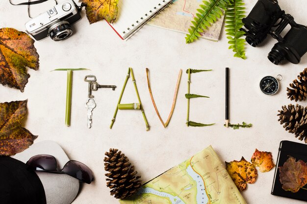 Top view travel typography