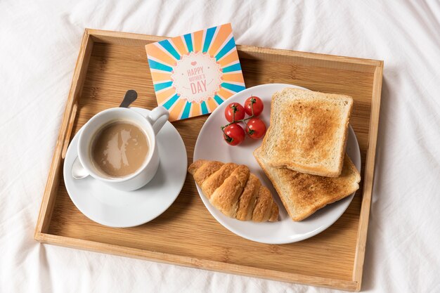 Top view tray with delicious brunch