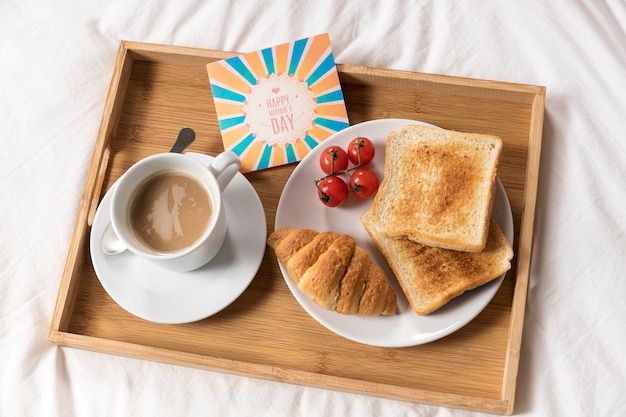 Top view tray with delicious brunch