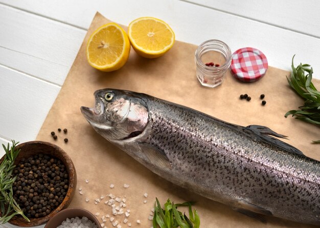 Top view trout ready to be cooked