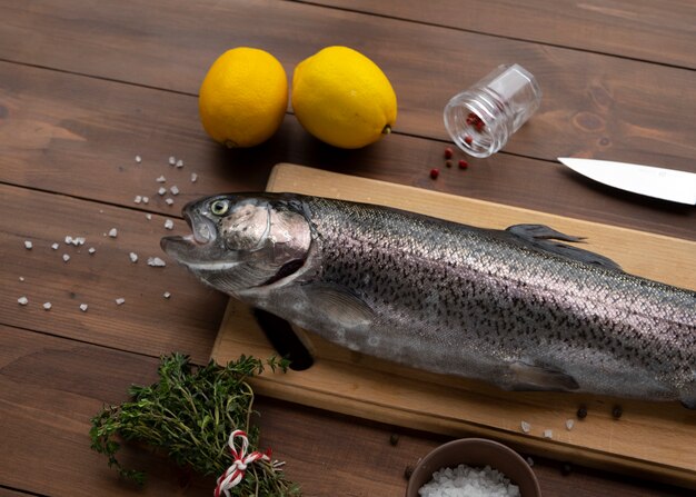 Top view trout ready to be cooked