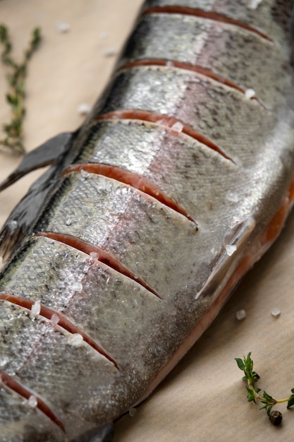 Top view trout ready to be cooked