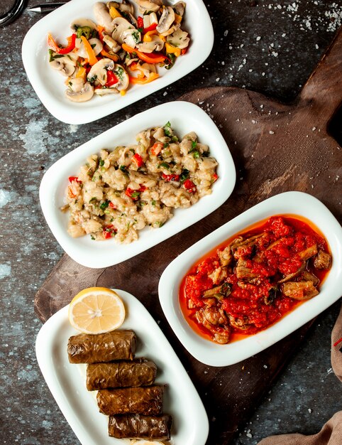 Top view of turkish side dish plates