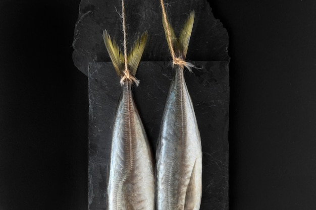 Top view of two fish on slate