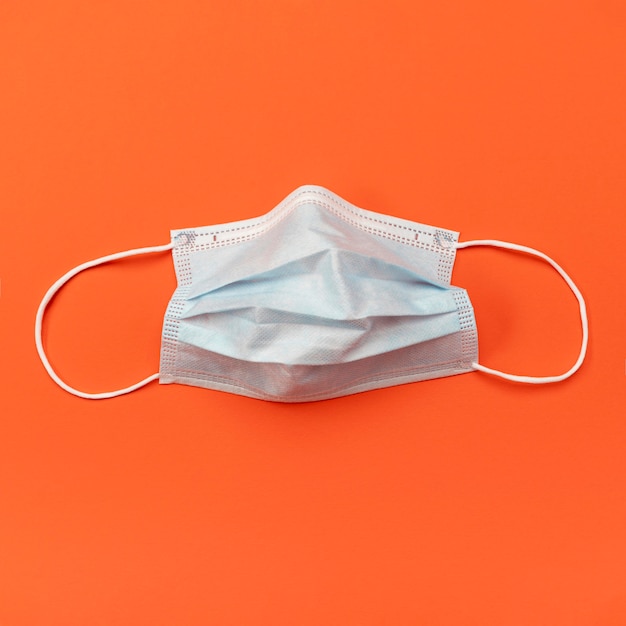 Top view used blue surgical mask
