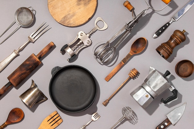 Top view utensils composition arrangement