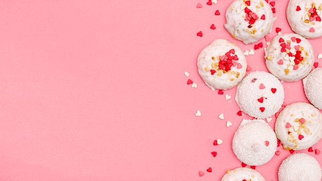 Top view of valentines day cookies with copy space