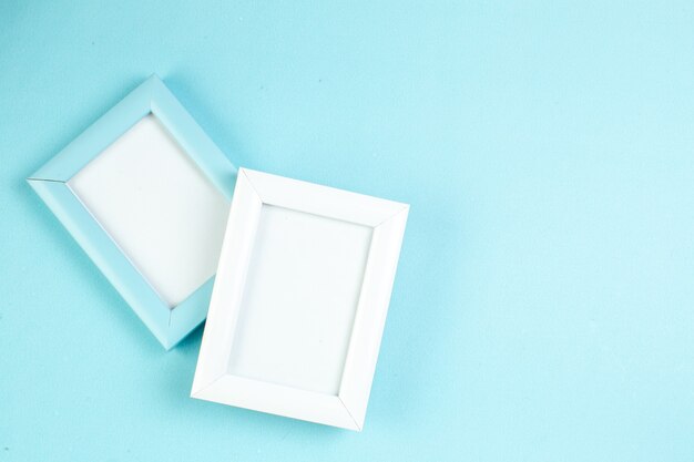 top view valentines day presents elegant picture frames on blue background gift love couple feeling color woman marriage