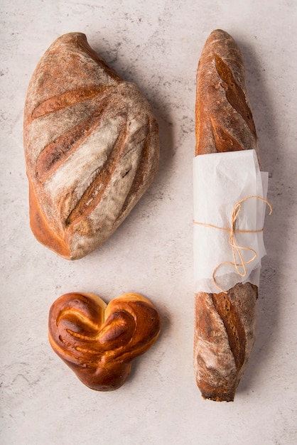 Top view variety of breads