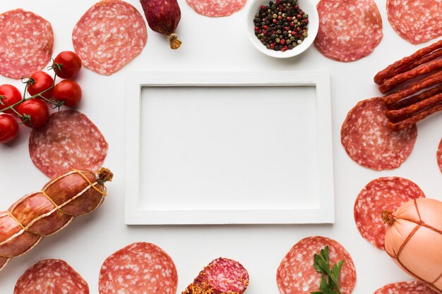 Top view variety of delicious meat on the table