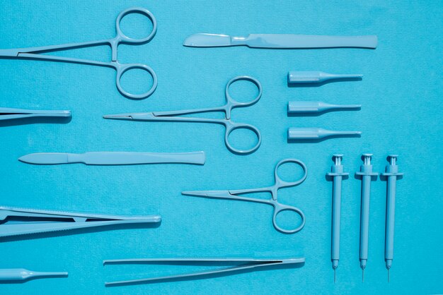 Top view on various medical equipment