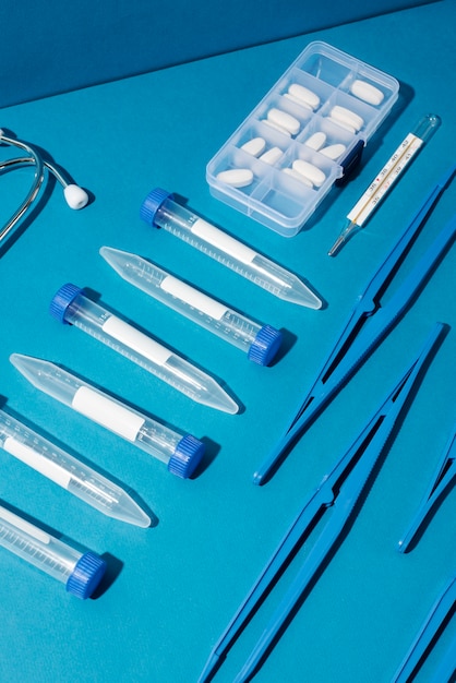 Free Photo top view on various medical equipment