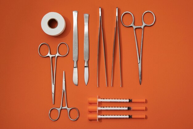 Top view on various medical equipment