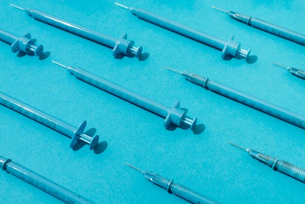 Top view on various syringes