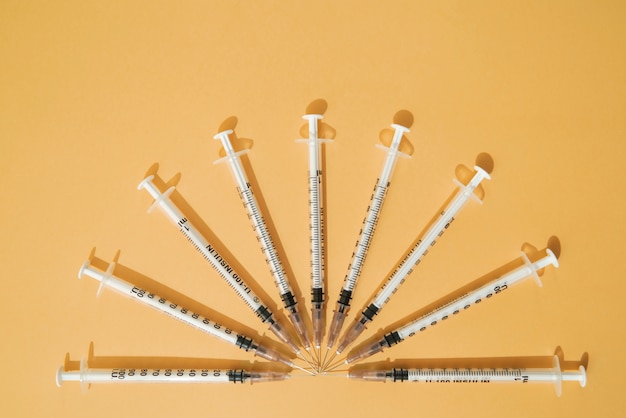 Top view on various syringes