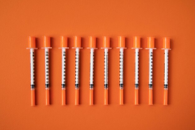 Top view on various syringes