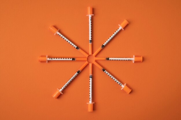 Top view on various syringes