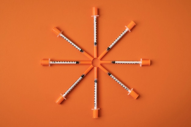 Top view on various syringes