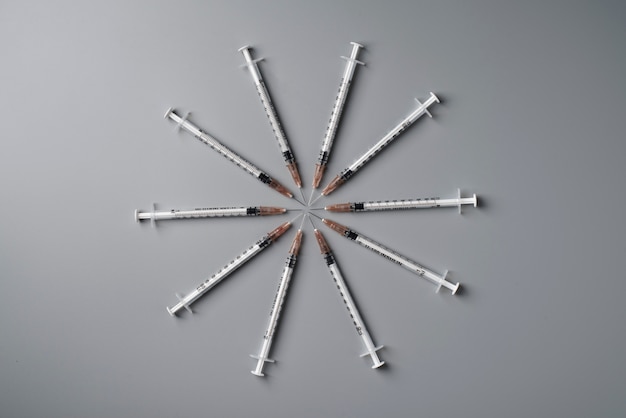 Free photo top view on various syringes