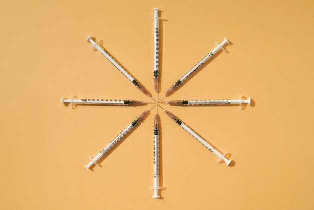 Top view on various syringes
