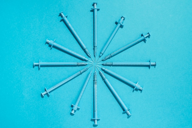 Top view on various syringes