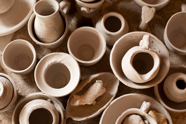 Top view vases pottery concept