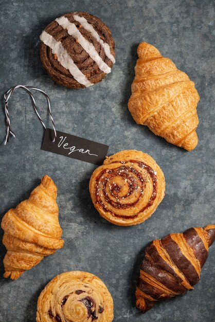 Top view vegan baked products arrangement