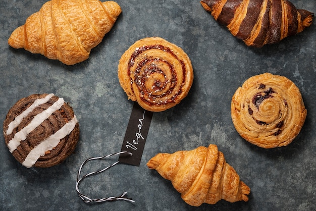 Top view vegan baked products arrangement