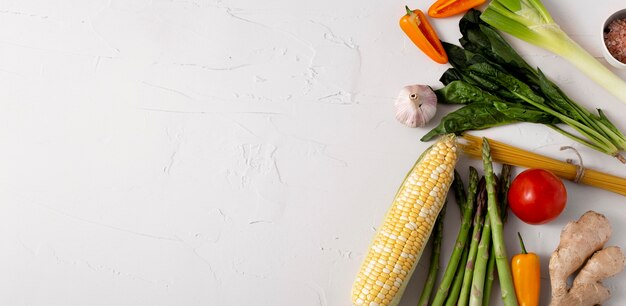 Top view vegetables assortment with copy-space