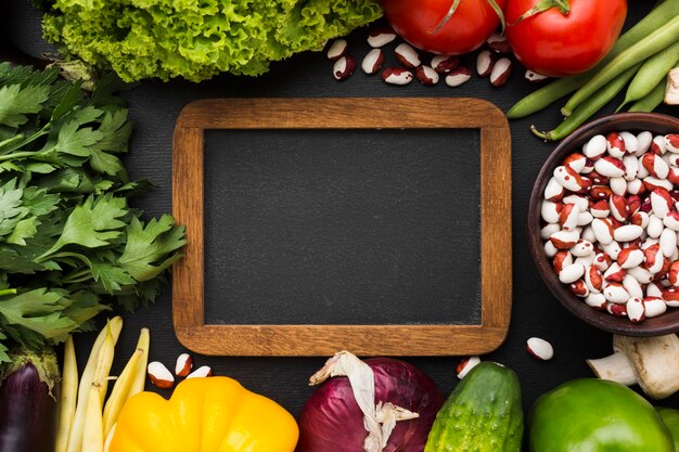 Top view vegetables composition with frame