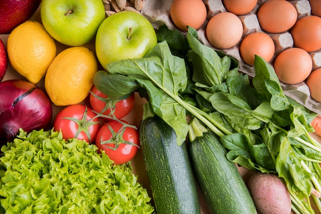 Top view vegetables and eggs