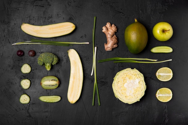 Top view vegetables and fruits