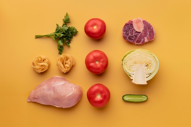 上面図の野菜と肉の配置