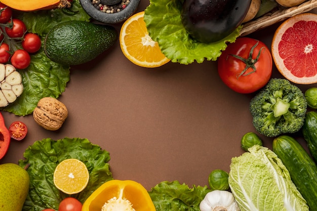 Top view of vegetables with copy space