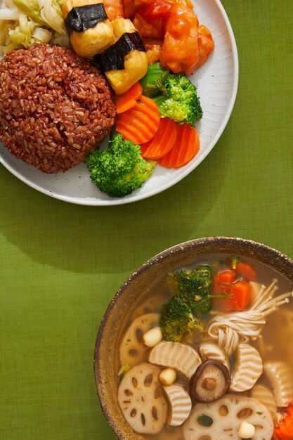 Top view veggie dish still life