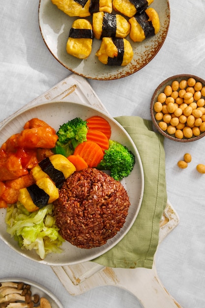 Free photo top view veggie dish still life