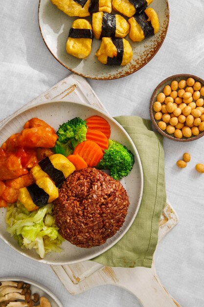 Top view veggie dish still life