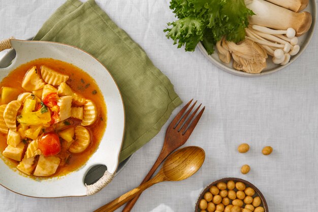 Free photo top view veggie dish still life