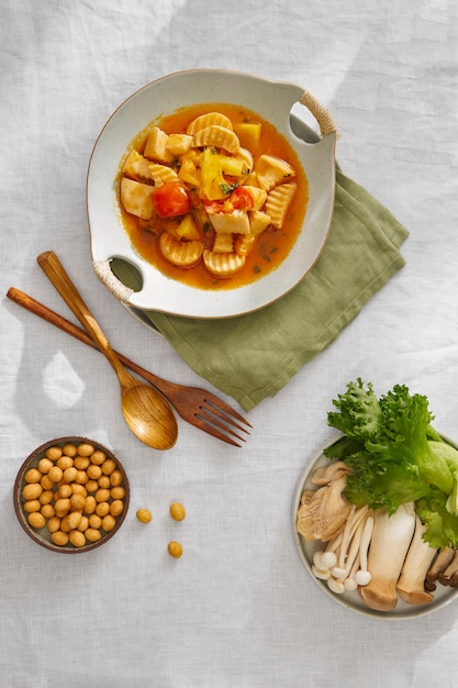 Free photo top view veggie dish still life