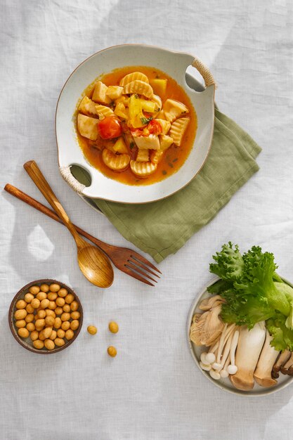 Top view veggie dish still life