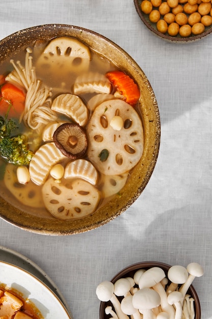 Free photo top view veggie dish still life